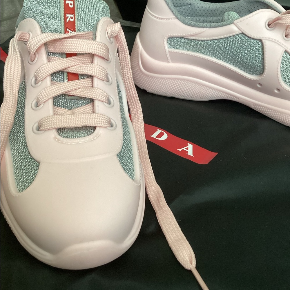 Prada Women's Pastel Pink and Silver Sneakers (soft rubber) - Picture 6 of 16